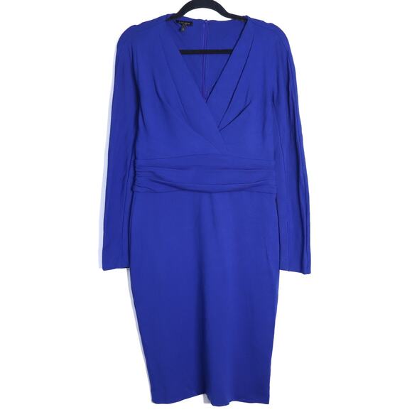 ESCADA Dayna Midi Sheath Dress Cobalt Blue V Neck Long Sleeve Women's 38/US 8 - Picture 1 of 10